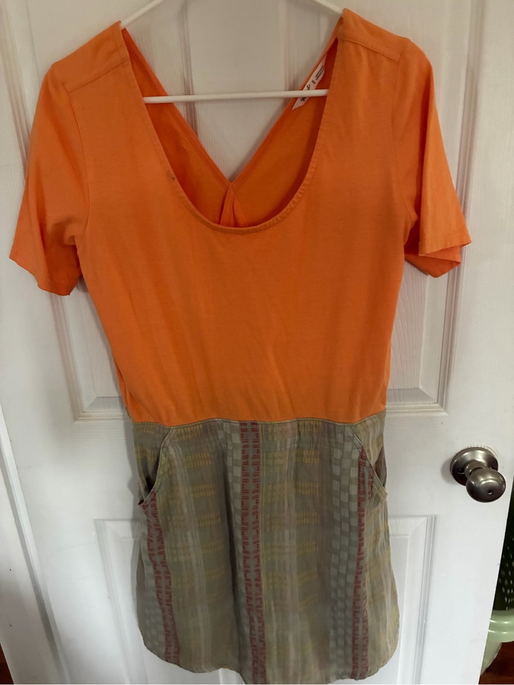 Woolrich Orange Scoop-Neck Short Sleeve Dress with Patterned Skirt